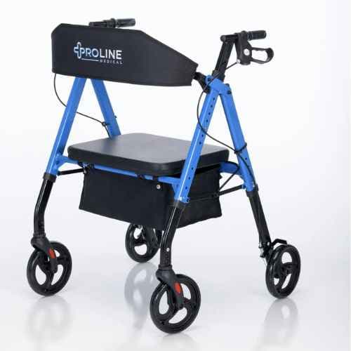 500U 8” Deluxe Universal Height Adjustable Bariatric Rollator 500Lb Weight Cap, Matte Grey, Blue