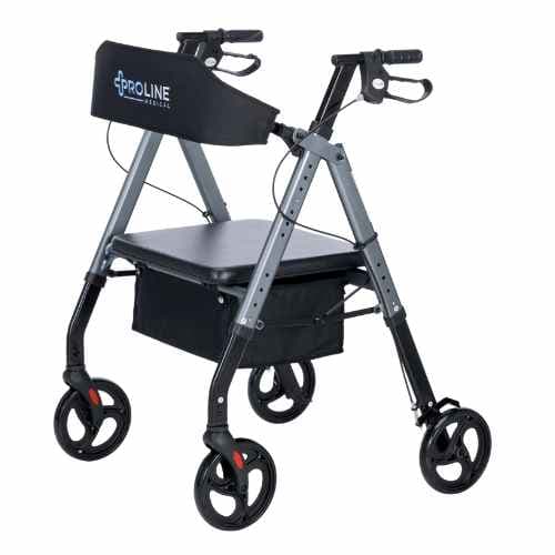 500U 8” Deluxe Universal Height Adjustable Bariatric Rollator 500Lb Weight Cap, Matte Grey, Blue