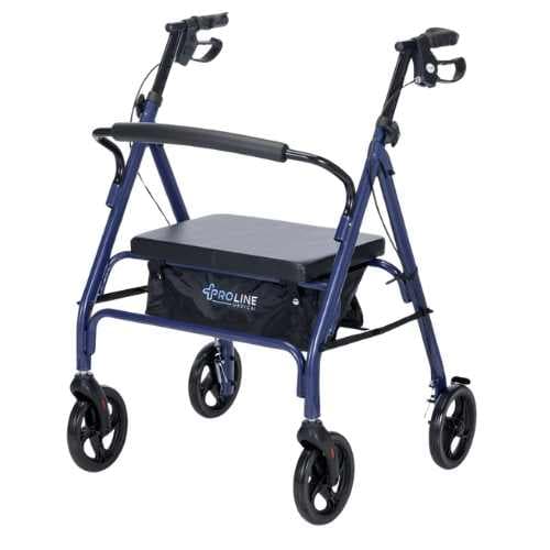 8” Steel Bariatric Rollator, 600Lb Weight Cap, Blue, Grey