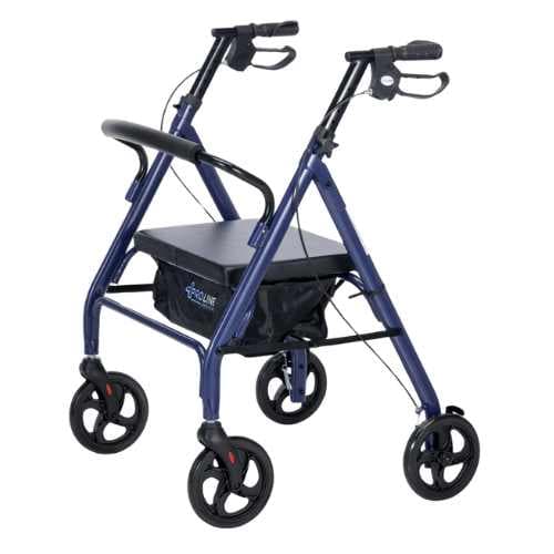 8” Steel Bariatric Rollator, 600Lb Weight Cap, Blue, Grey