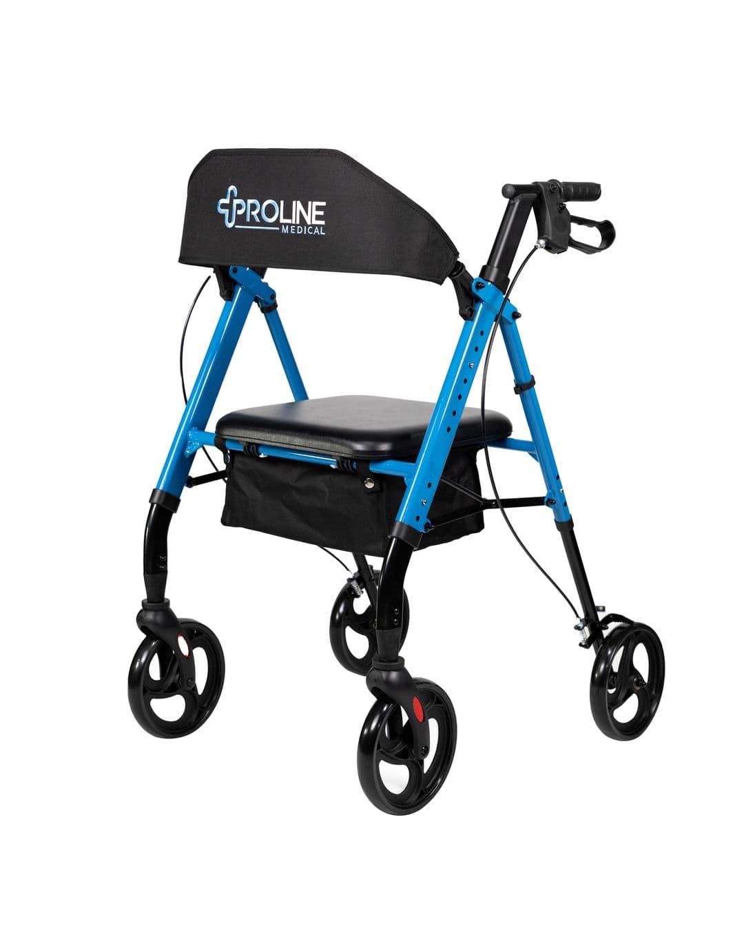 708U 8″ Aluminum Universal Height Rollator, Blue, Black, Red