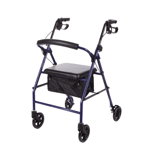 803S Four Wheel Steel Rollator, Blue, Burgundy
