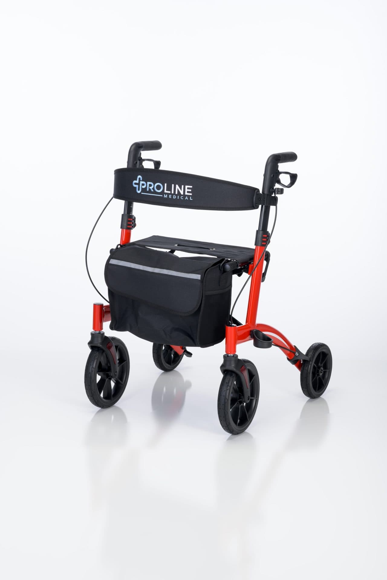 908 10” Aluminum Euro Style Rollator, 300 Lb Weight Cap, White, Red, Matte Black