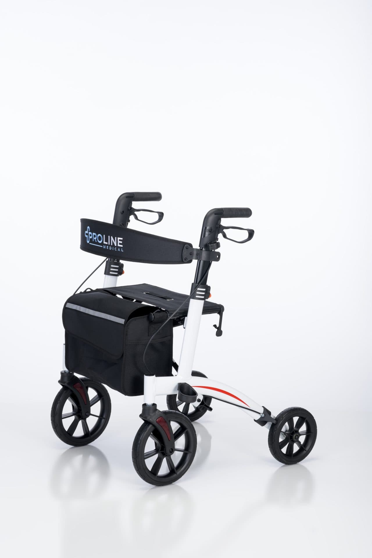 908 10” Aluminum Euro Style Rollator, 300 Lb Weight Cap, White, Red, Matte Black