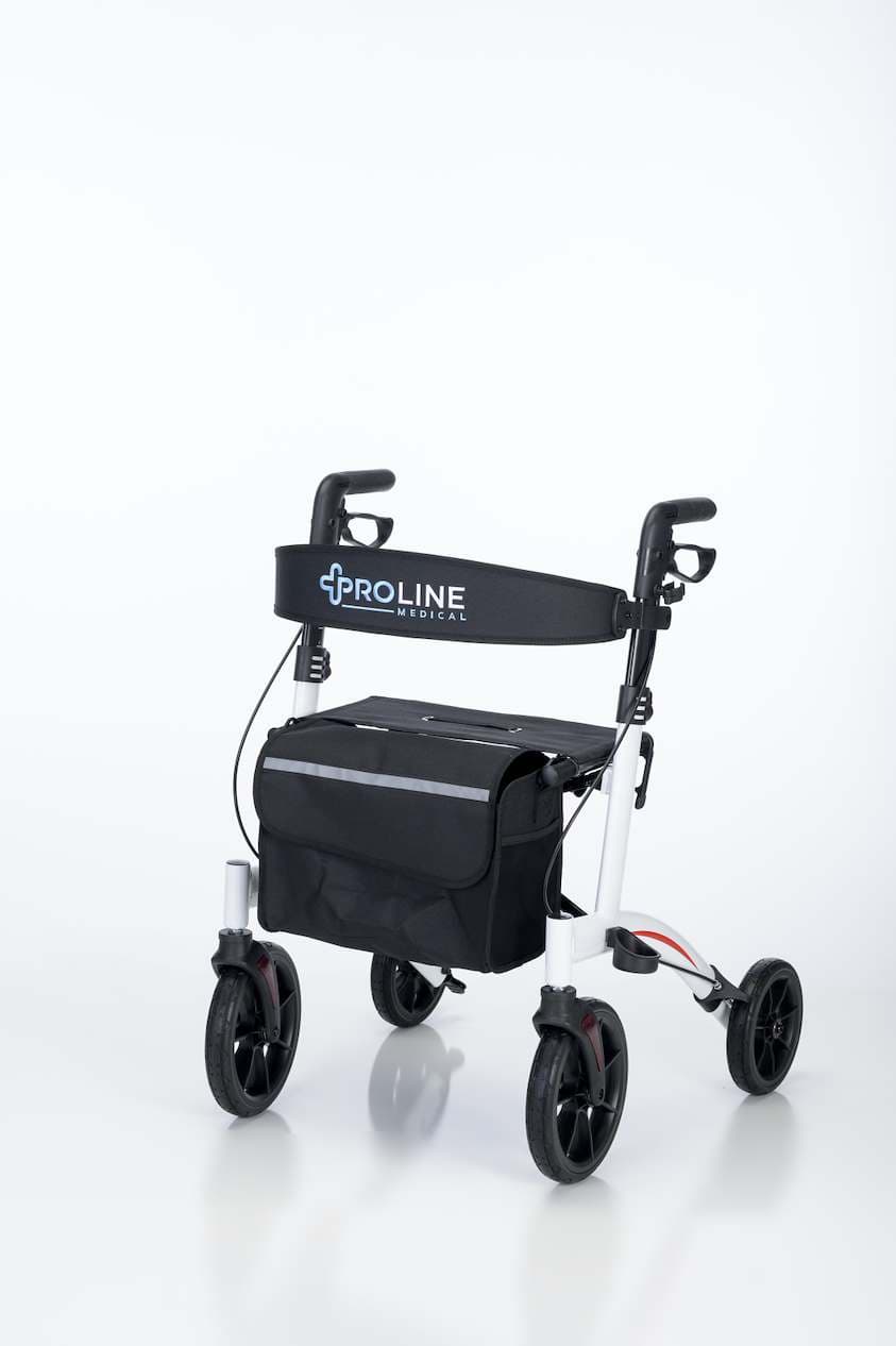 908 10” Aluminum Euro Style Rollator, 300 Lb Weight Cap, White, Red, Matte Black