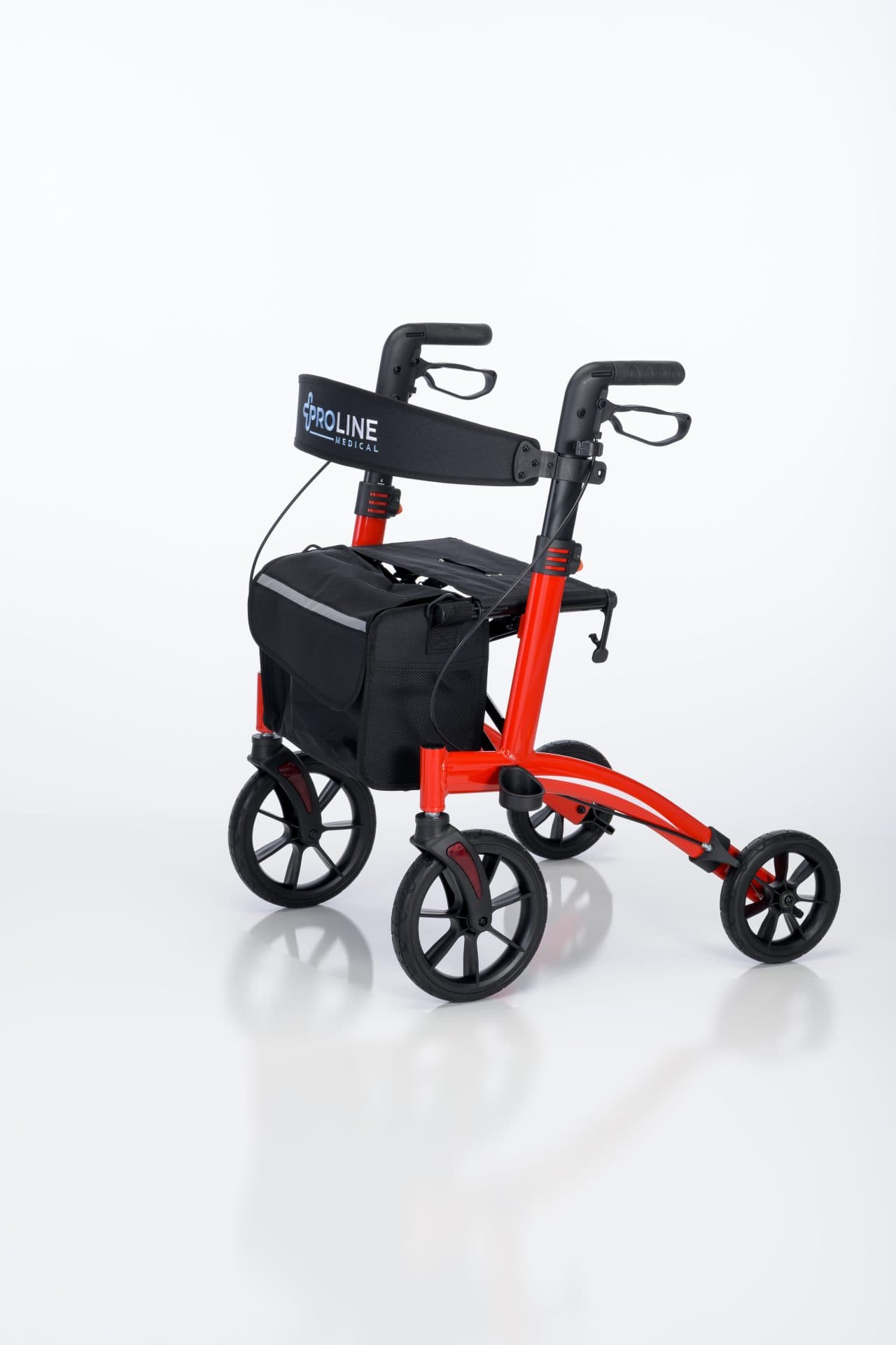 908 10” Aluminum Euro Style Rollator, 300 Lb Weight Cap, White, Red, Matte Black