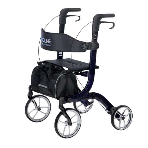 910 10” DLX Aluminum Euro Style Rollator w/ Chrome Wheels, 300Lb Weight Cap, Laser Red, Laser Purple, Laser Blue, Black, White , Red, Amber Sunrise