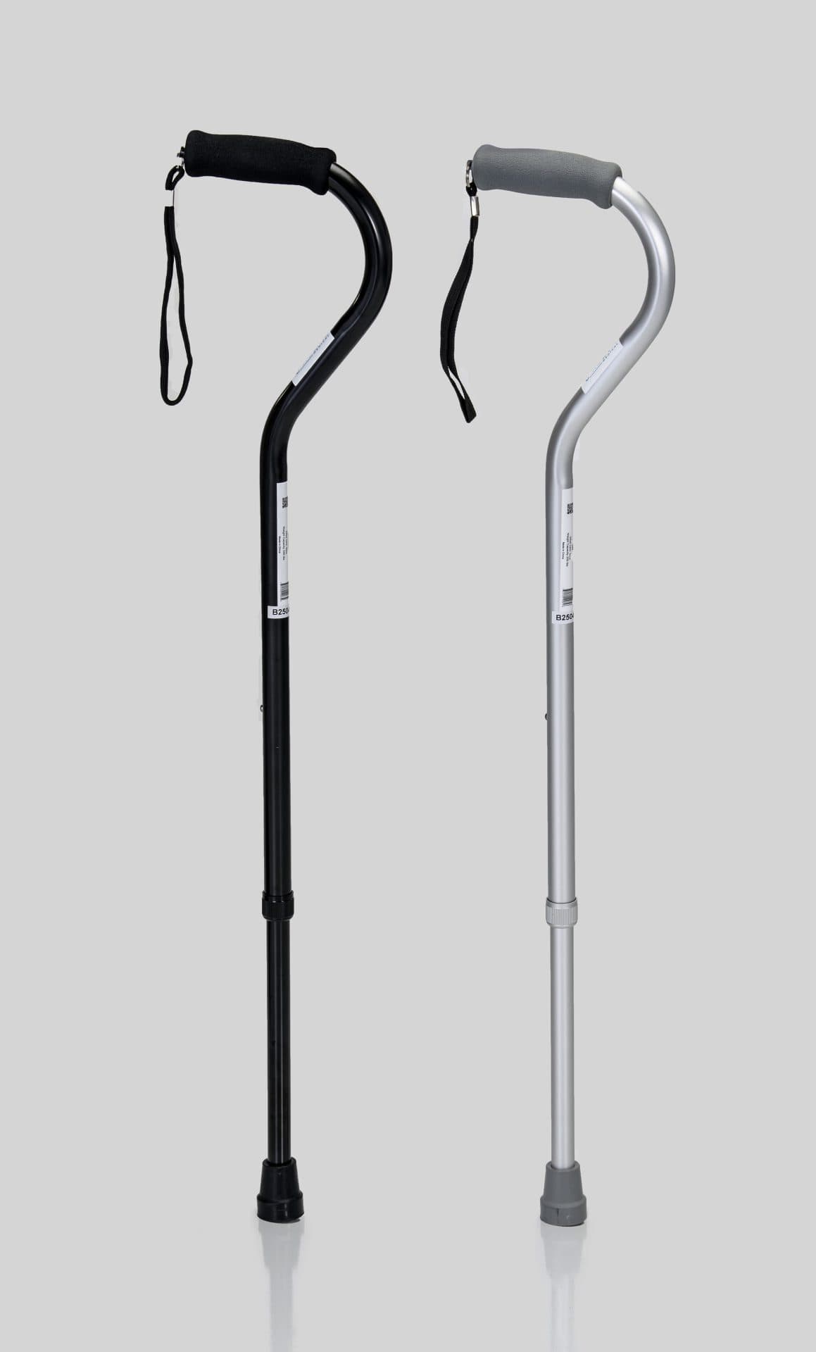 Offset Cane w/ Strap, 250Lb Weight Cap, Black, Silver