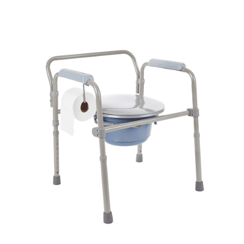 Steel Deep Seat Folding Commode w/ TP Holder, 300Lb Weight Cap