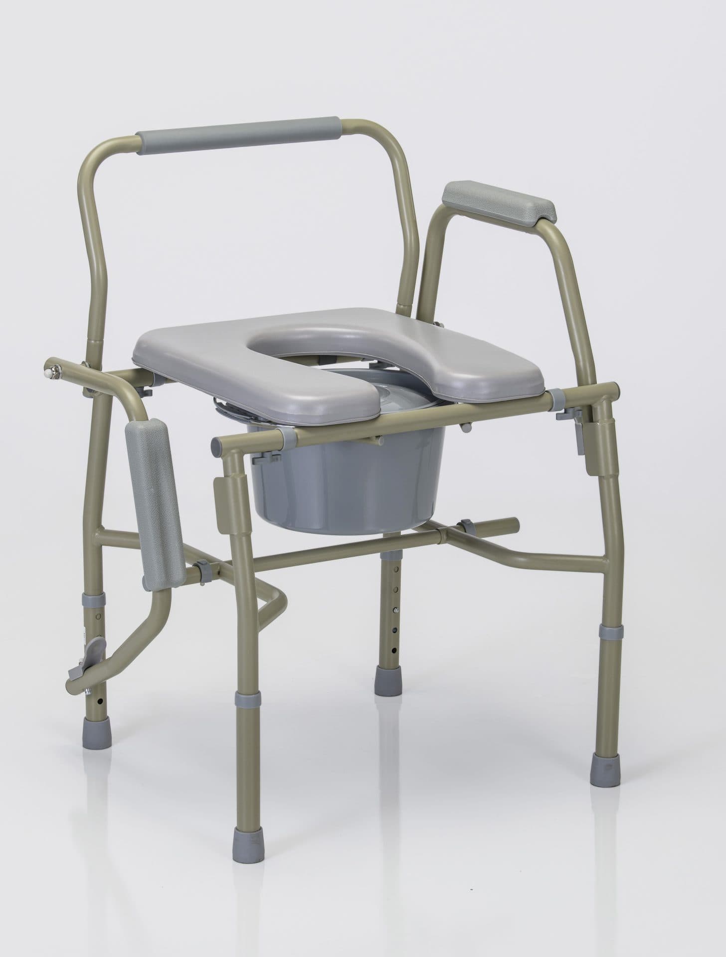 Padded Seat Steel Drop Arm Commode, 300Lb Weight Cap